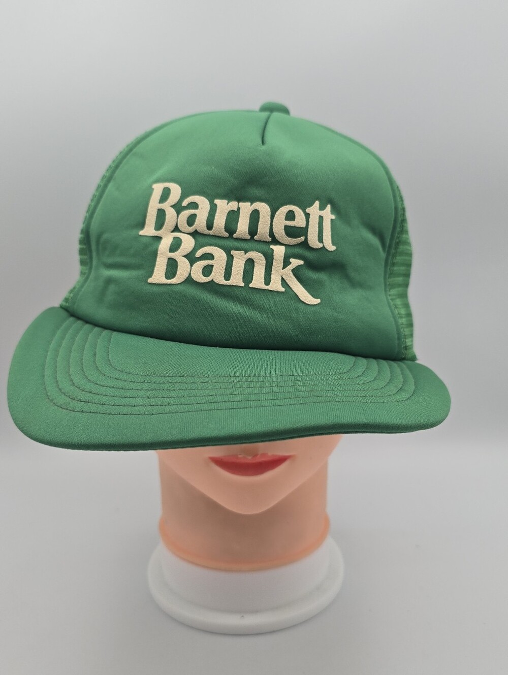 Vintage Unbranded Barnett Bank Green Trucker Adjustable Snapback Hat